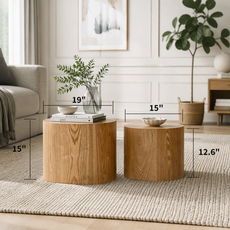 Ensemble de tables basses 2 pièces, 18.9"W, Natural Wood