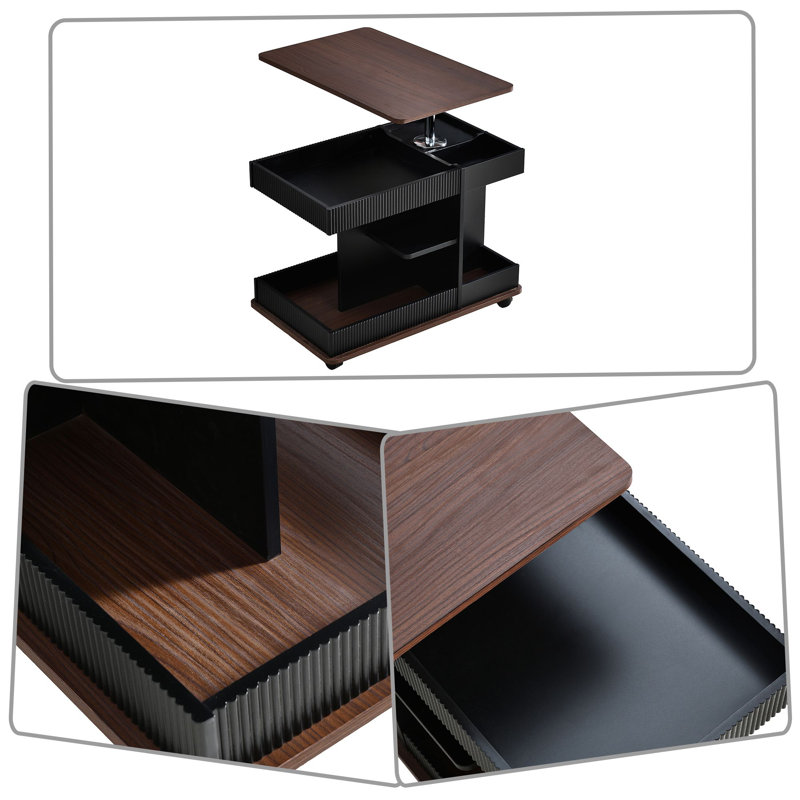 3-in-1 Height Adjustable Rolling Side Table with 360° Rotating Top, Storage End Table with Lockable Wheels and Gas Lift