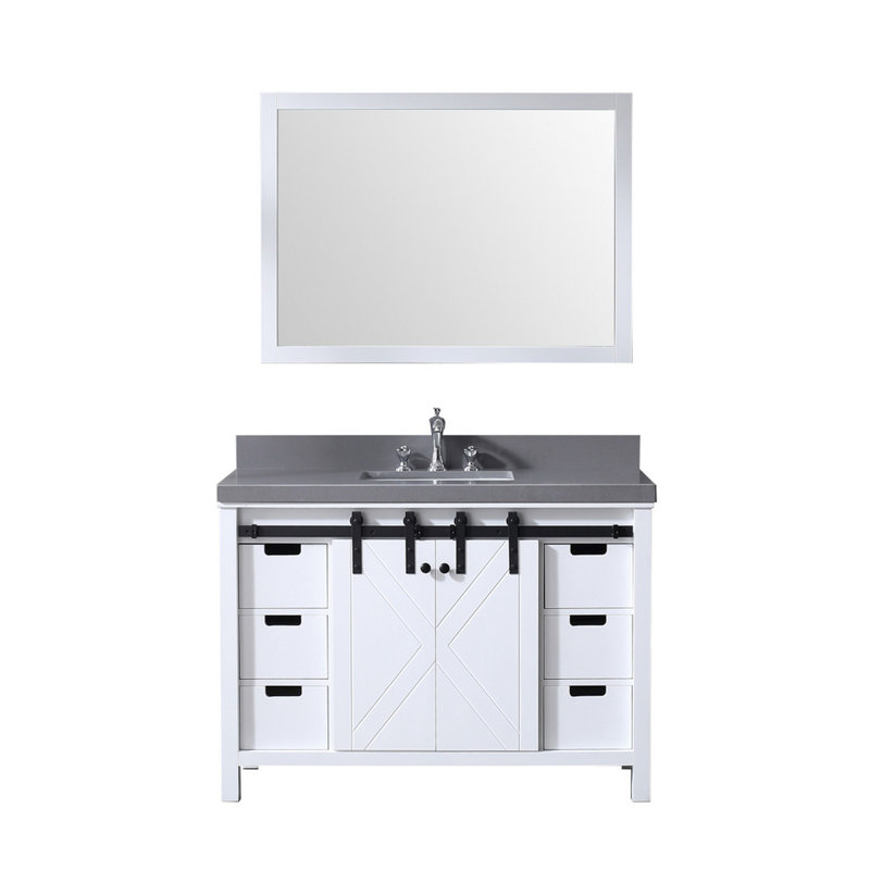 Marsyas 48 in W x 22 in D Bath Vanity, Faucet Set and 44 in Mirror, White, Gray Quartz