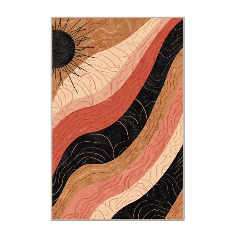Machine Washable Pittman Pele Bold & Eclectic Modern Arc Rug in Pink – Beige Binding, 8x10