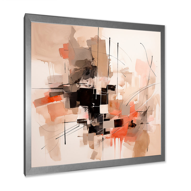 Déconstruction du subconscient rétro, aquarelle rose sur toile, H 24 po x l 24 po x P 1 po, Cadre simple argenté