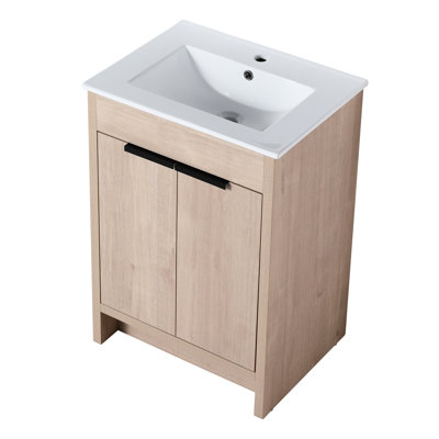 24" Bathroom Vanity In Freestanding Configuration, Soft-close Doors, Oak, Plywood, Adjustable Shelves For Optimal Storage Bathroom, Oak Finish, Efficient
