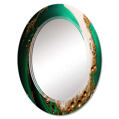 Pualani Green And Gold Crashing Waves I - Modern Spiral Wall Mirror