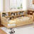 Natural Wood Twin Floor Bed With Storage And High Guardrail