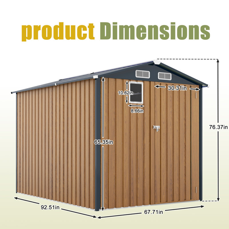 [Remise de rangement extérieure en acier jaune 6 x 8 pi] - Portes verrouillables | Compact pour le jardin, la cour, le patio et le rangement pour vélos