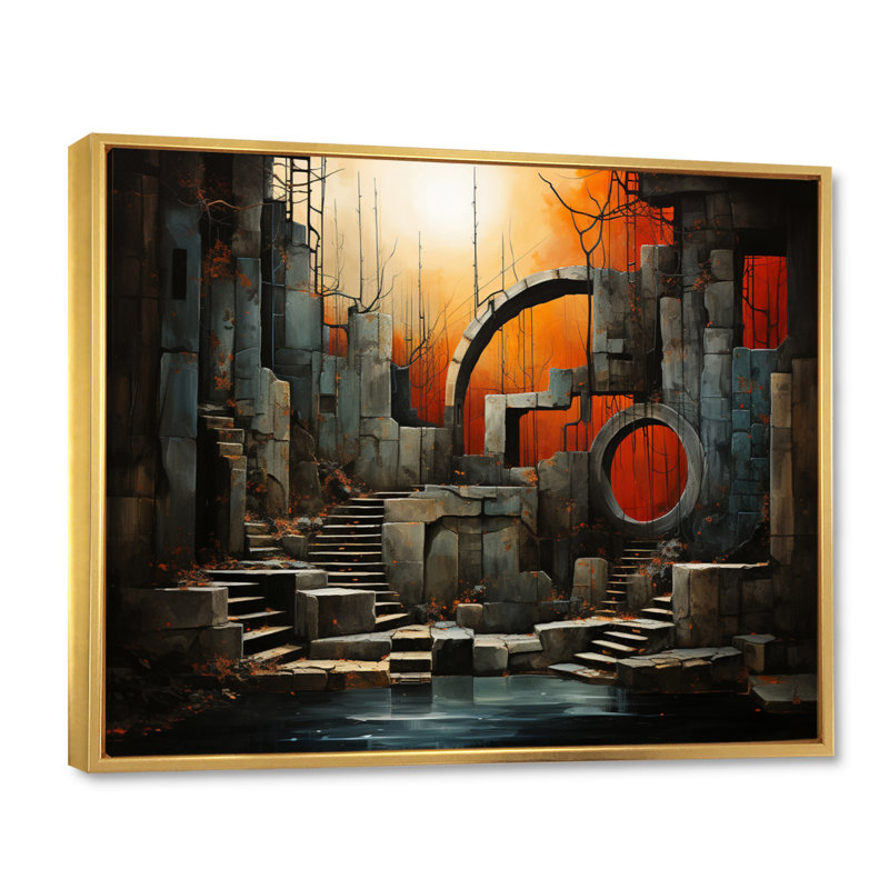 Tunnel surréel, collage sur toile, H 12 po x l 20 po x P 1 po, Cadre flottant doré