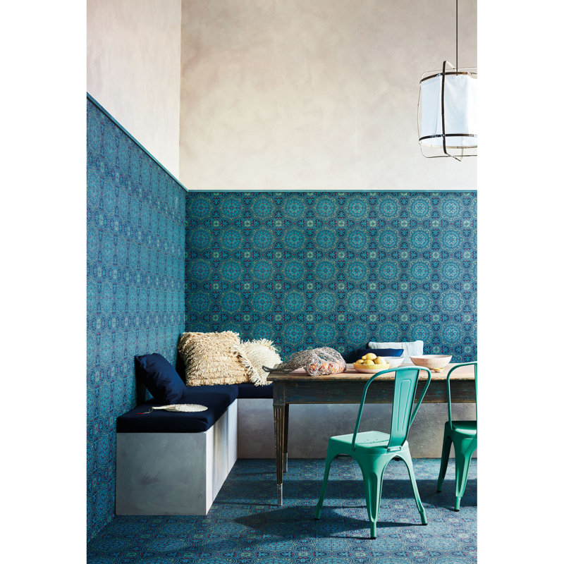 Geometric Wallpaper Roll, Dark Blue/Teal