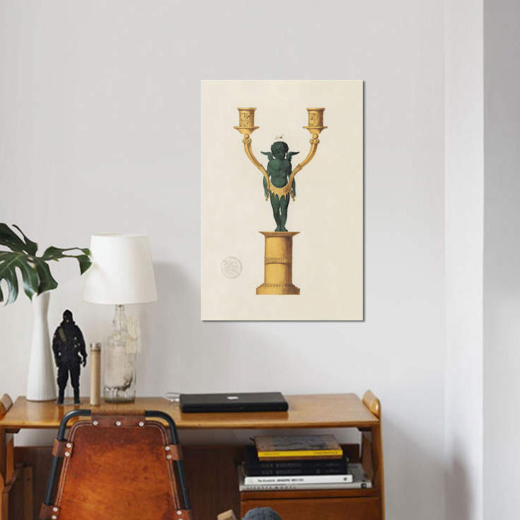 « chérubin candélabre », reproduction sur toile, H 18 po x l 12 po x P 1,5 po, Pas de tapis, Papier d'art encadré noir
