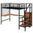 Loft Bed With Desk And Metal Grid, Stylish Metal Frame Bed With Lateral Storage Ladder And Wardrobe-101515703-116706025