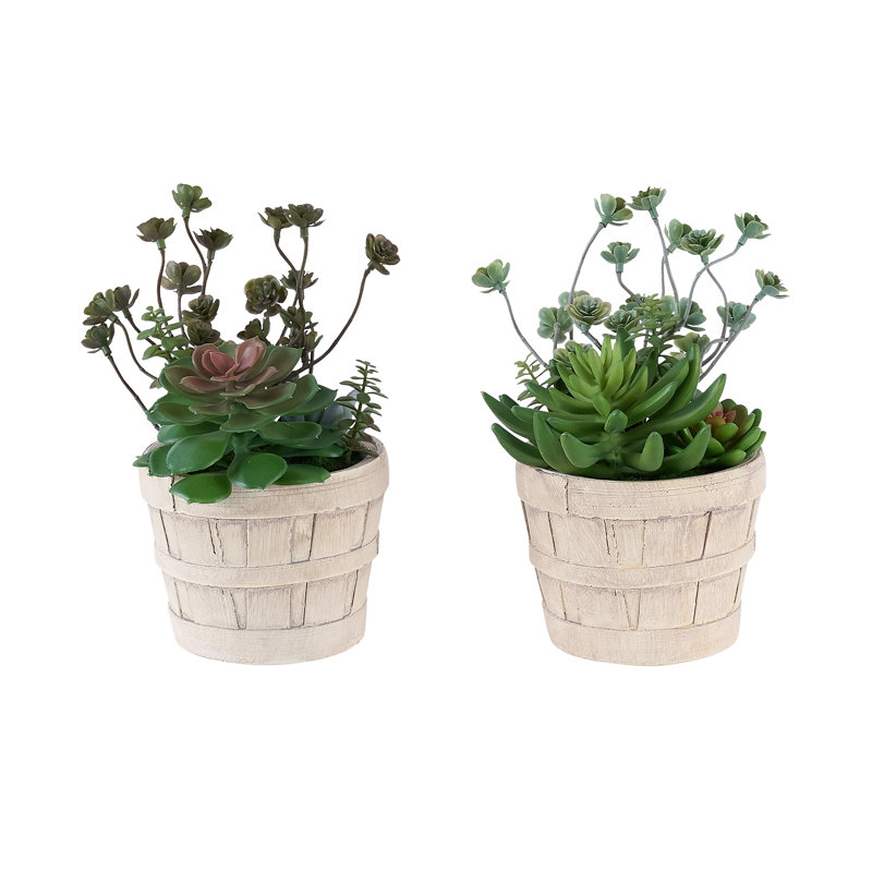 Plante artificielle, ensemble de 2 pots de ciment beiges de 9 po de hauteur, contemporain, moderne
