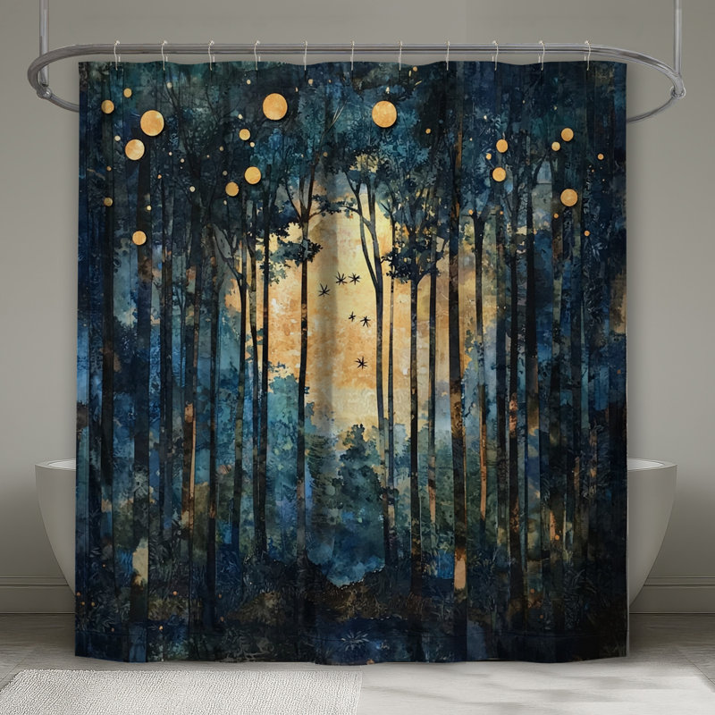 Abstract Forest Moonlight Shower Curtains Extra Long, 70in W x 72in H