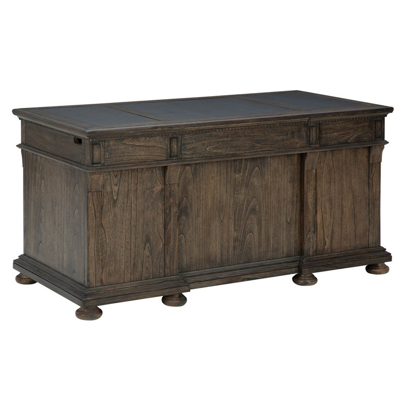 Traditional Mindi Wood Executive Desk in Java with Brass Hardware