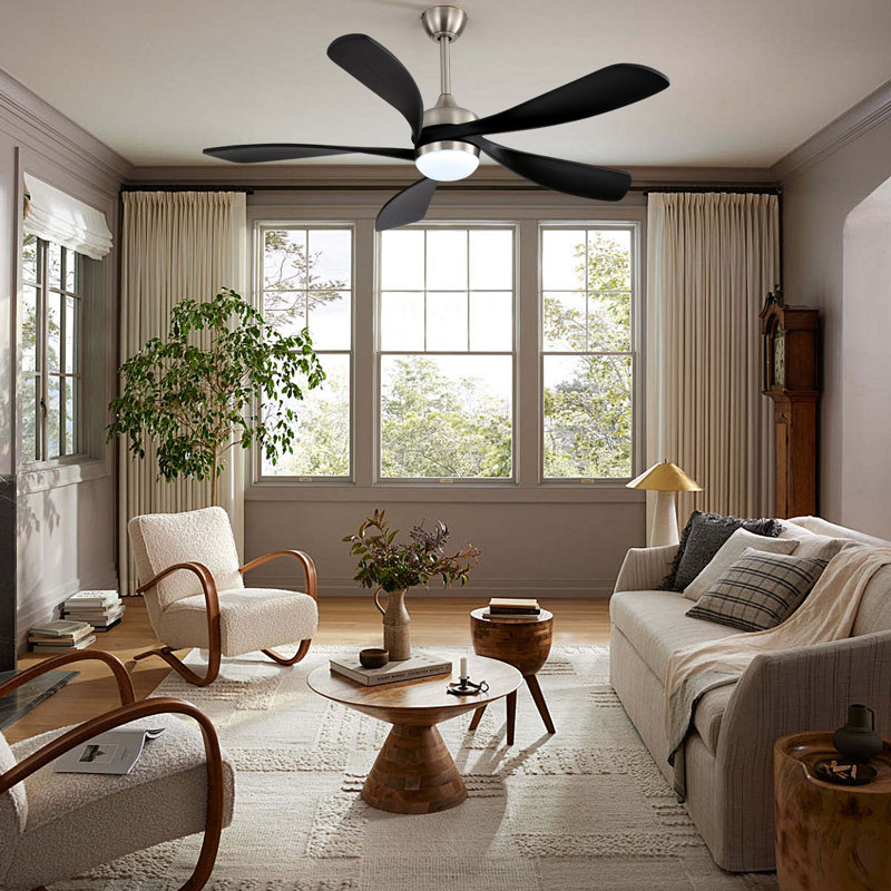  Ventilateur de plafond de 52 po avec lumière et télécommande, moteur à courant continu silencieux réversible à 6 vitesses, lumière DEL à 3 températures de couleur, 3 réglages de minuterie, hauteur réglable pour grande pièce, chambre à coucher, salon, noir