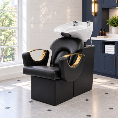 Fauteuil de shampoing haut de gamme, bac à shampoing et ensemble fauteuil pour salon de coiffure, fauteuil de shampoing professionnel avec coussin et éponges à mémoire de forme, bac à shampoing pour salon de coiffure - Blanc