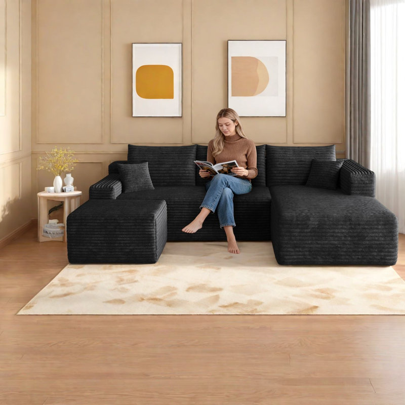 Canapé modulaire en U en velours côtelé 95 pouces