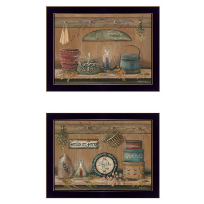 "Shelf Treasures" 2-Piece Vignette By Pam Britton, Ready To Hang Framed Print, Black Frame