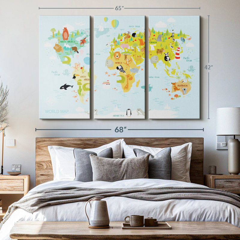 " Animals World Map ", 42" H x 65" W x 1.25" D