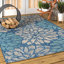 Tapis d'intérieur / extérieur bleu marine / turquoise à motif floral texturé Hagy-2080490121