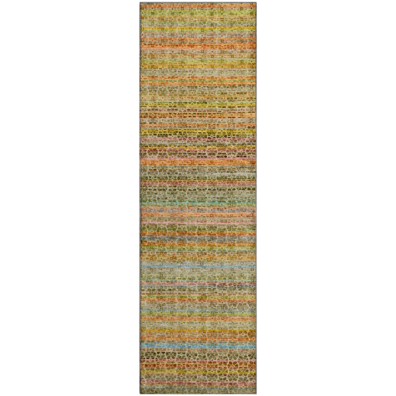 Premium Machine Washable Mayfield AMF2155 Striped Rug, Runner 2'3" x 7'6", Coral
