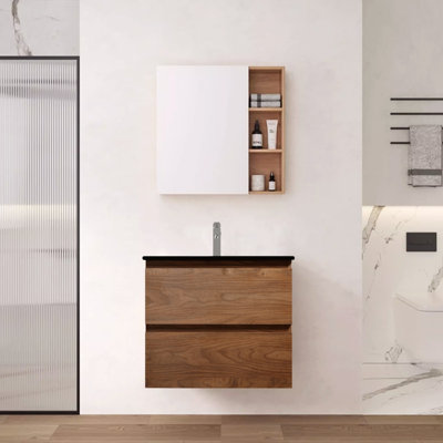Modern 24" Wall Mounted Bathroom Vanity With Ceramic Sink And 2 Soft-Close Drawers