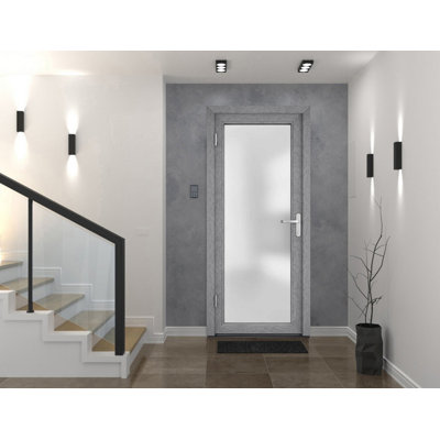 Front Exterior Prehung FiberGlass Door Frosted Glass / Manux 8102 Grey Ash / Office Commercial and Residential Doors Entrance Patio Garage-W36" x H80"-Right-hand Inswing