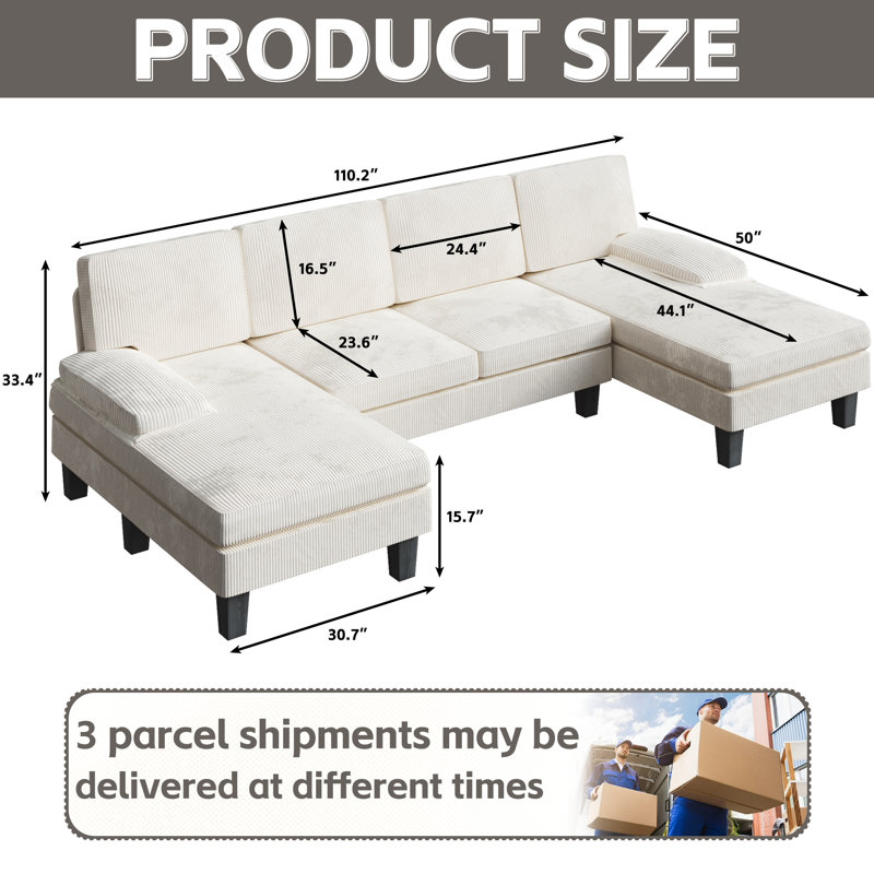 Canapé modulaire 6 pièces Rudhi, Velours côtelé beige