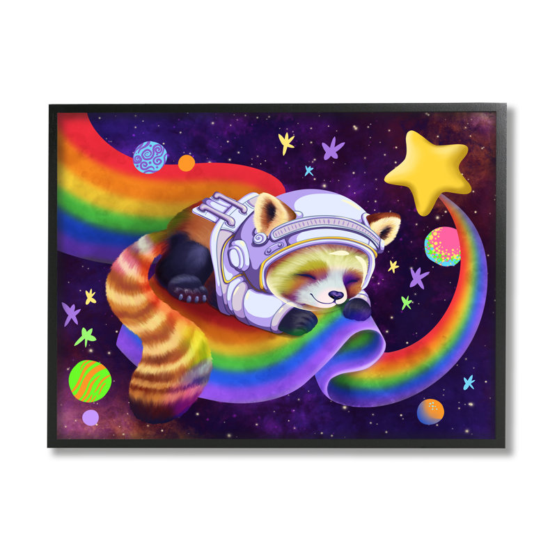 «Red Panda Rainbow» encadré sur bois par Carla Morrow, Giclée encadrée noir minuit, H 24 po x l 30 po x P 1,5 po