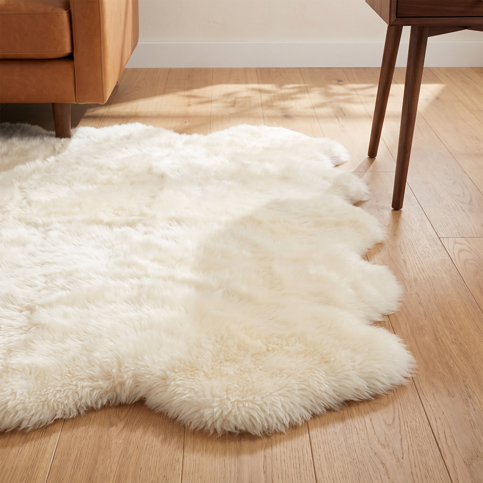 Mera White Handmade Sheepskin Rug, RECTANGLE 3'7" x 6'