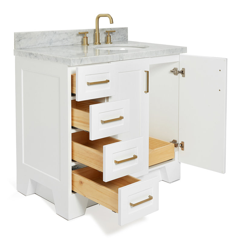 ARIEL TAYLOR 37 IN LEFT OFFSET RECTANGLE SINK VANITY, Right, Rectangle, White