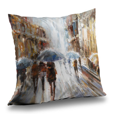 Abstract Passersby in the City - Poly Twill Throw Pillow – Poly Twill Throw Pillow with Insert, Double-Sided Print
