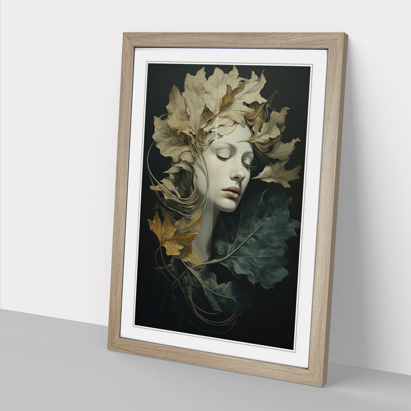 Leaf Classicism - Single Picture Frame Print on Wood, 64cm H x 46cm W x 2cm D, Oak Framed