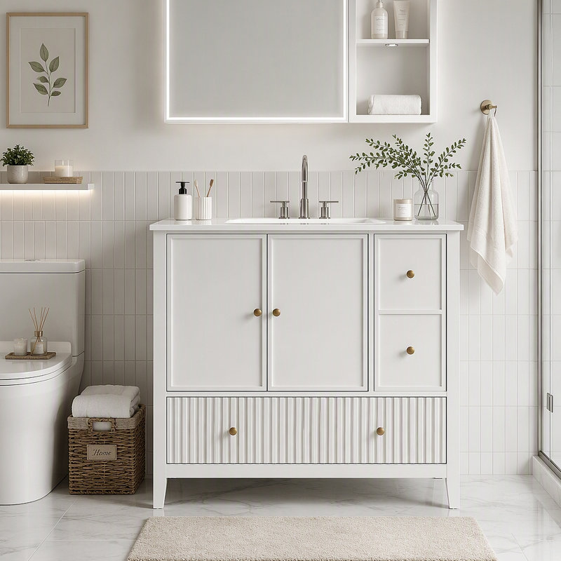 Ensemble de meuble-lavabo 36 po avec lavabo, armoire de rangement pour salle de bain avec portes et tiroirs, meuble-lavabo moderne avec surface peinte