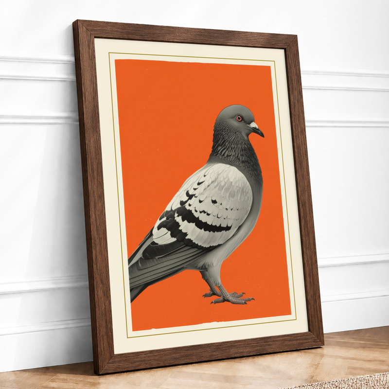 Pigeon Portrait Modern - Framed Print, A3 - 42.0 x 29.7 cm, Walnut