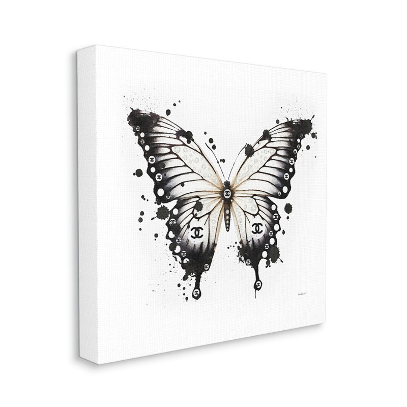 Papillon noir moderne sur toile par Amanda Greenwood, H 17 po x l 17 po x P 1,5 po