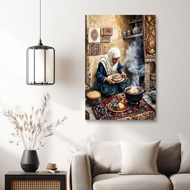 Cadre d'art tendu sur toile tendue pour la cuisine traditionnelle du Moyen-Orient, 36 * 24 pouces (90 * 60 * 2cm)