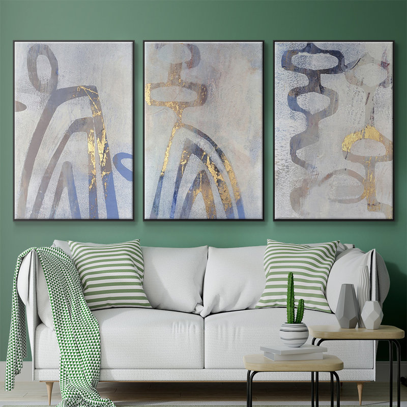 Linx I, ensemble de 3 toiles encadrées sur toile, H 40 po x l 78 po x P 2 po, Cadre noir