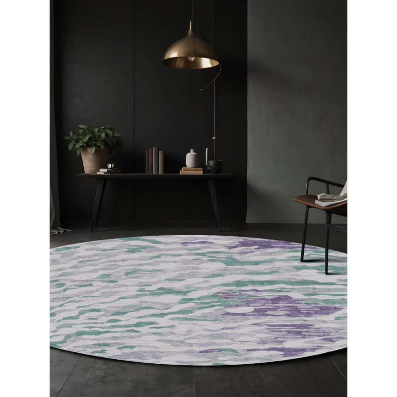 Machine Washable Gray Area Rug, Round 3'