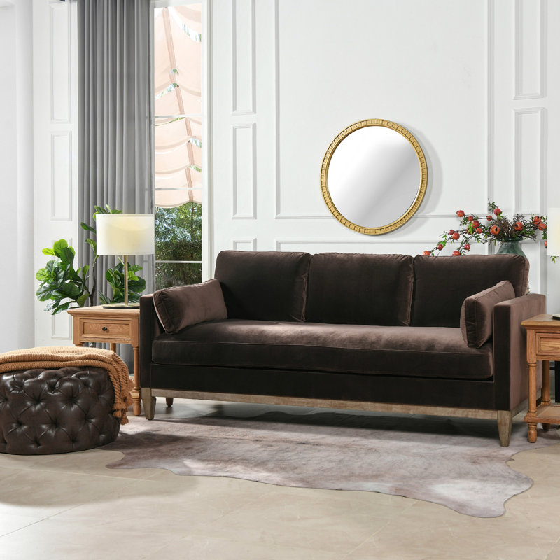 Canapé de ferme moderne de 84 po Knox, velours brun foncé performance, Brown