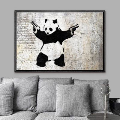 Pop Urban Street " Banksy Panda With Handguns On Wall Cities Animals Digital "