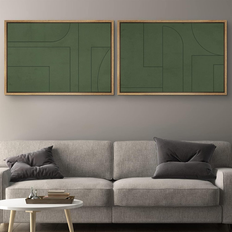«Emerald Green Mid-Century Modern Polygon», 2 pièces sur toile, Naturel, H 16 po x l 24 po