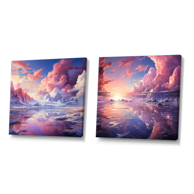 Kawaii Landscape Clouds III - ensemble de 2 nuages carrés, Toile tendue, H 16 po x l 33 po