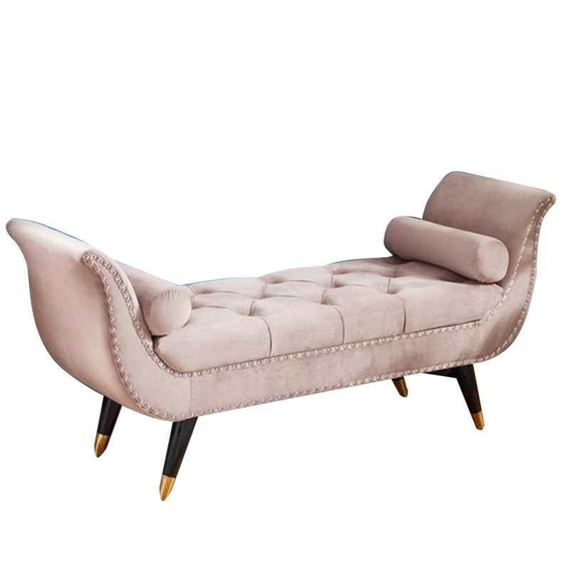 Banc avec accoudoirs en velours rose Annegreth avec 2 coussins