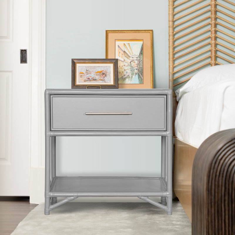 Olivia Collection 1 - Drawer Rattan Nightstand, Cocoa