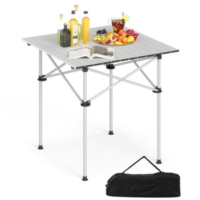 Pliant de camping - 28 x 28 x 27,5 pouces - Aluminium - 1 pièce - Table de camping - Argent - Pliable avec sac de transport