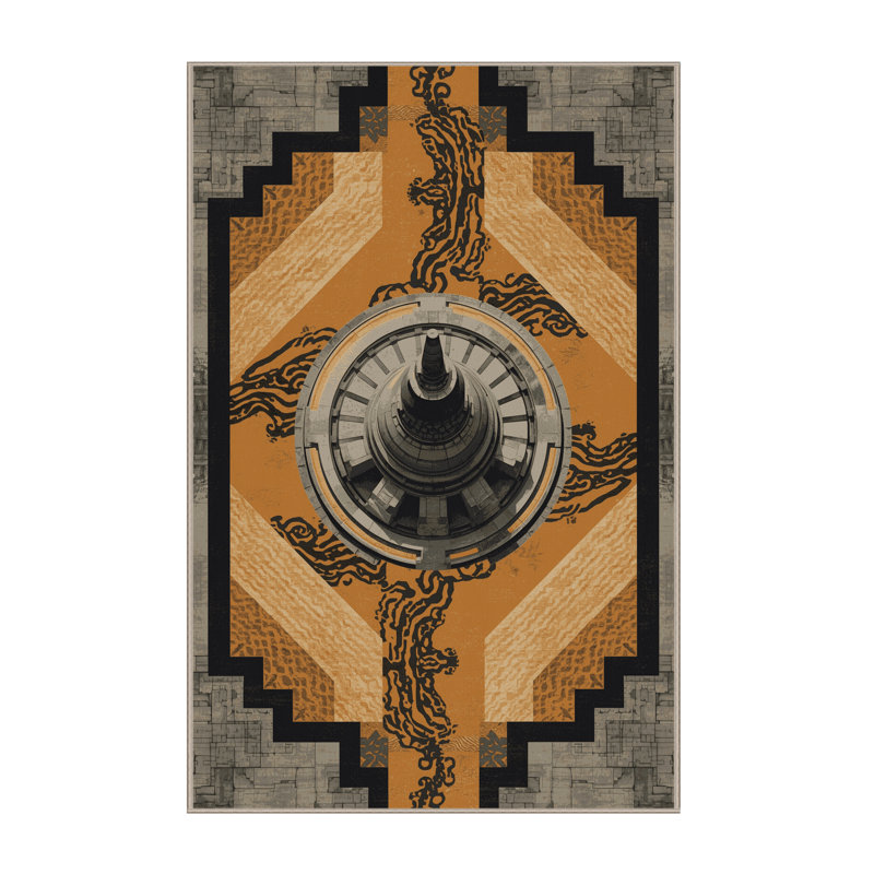 Machine Washable Parez Borobudur Temple Indonesia Classic Oriental Rug in Brown – Beige Binding, 2x3