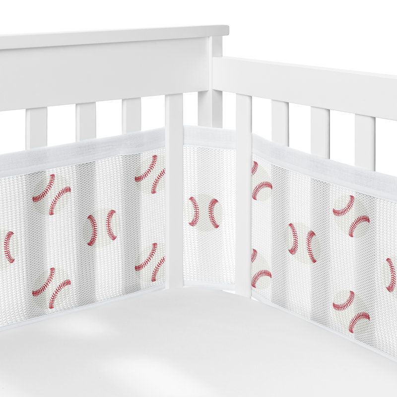 Sweet Jojo Designs 6p Crib Bedding + BreathableBaby Breathable Mesh Liner - Baseball Patch Sports Boy Red Americana