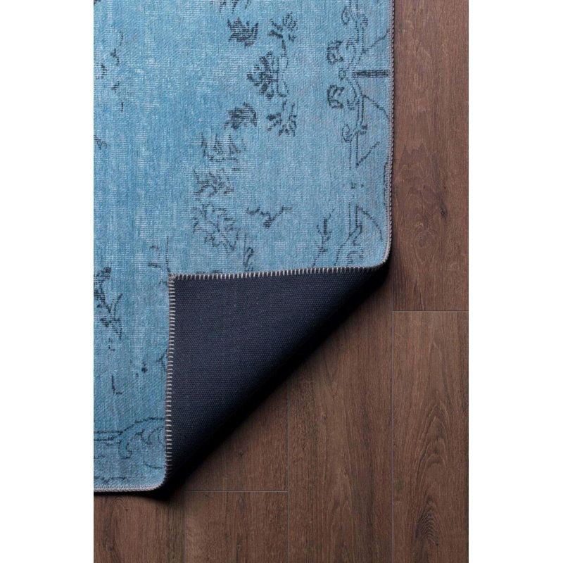 Tapis oriental décoratif bleu, Rectangle 3 pi 10 po x 5 pi 3 po