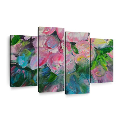 Ensemble de 4 pivoines abstraites sur toile