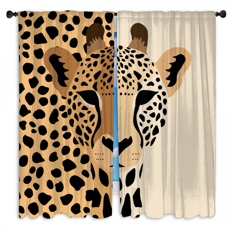Rideaux de fenêtre Cheetah Illustration Art, 56 po x 76 po - 2 panneaux, Obscurcissement de chambre