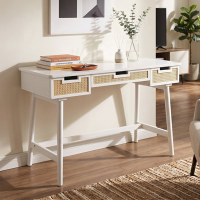 51'' Rattan Wooden Writing Desk with 3 Rattan Drawers